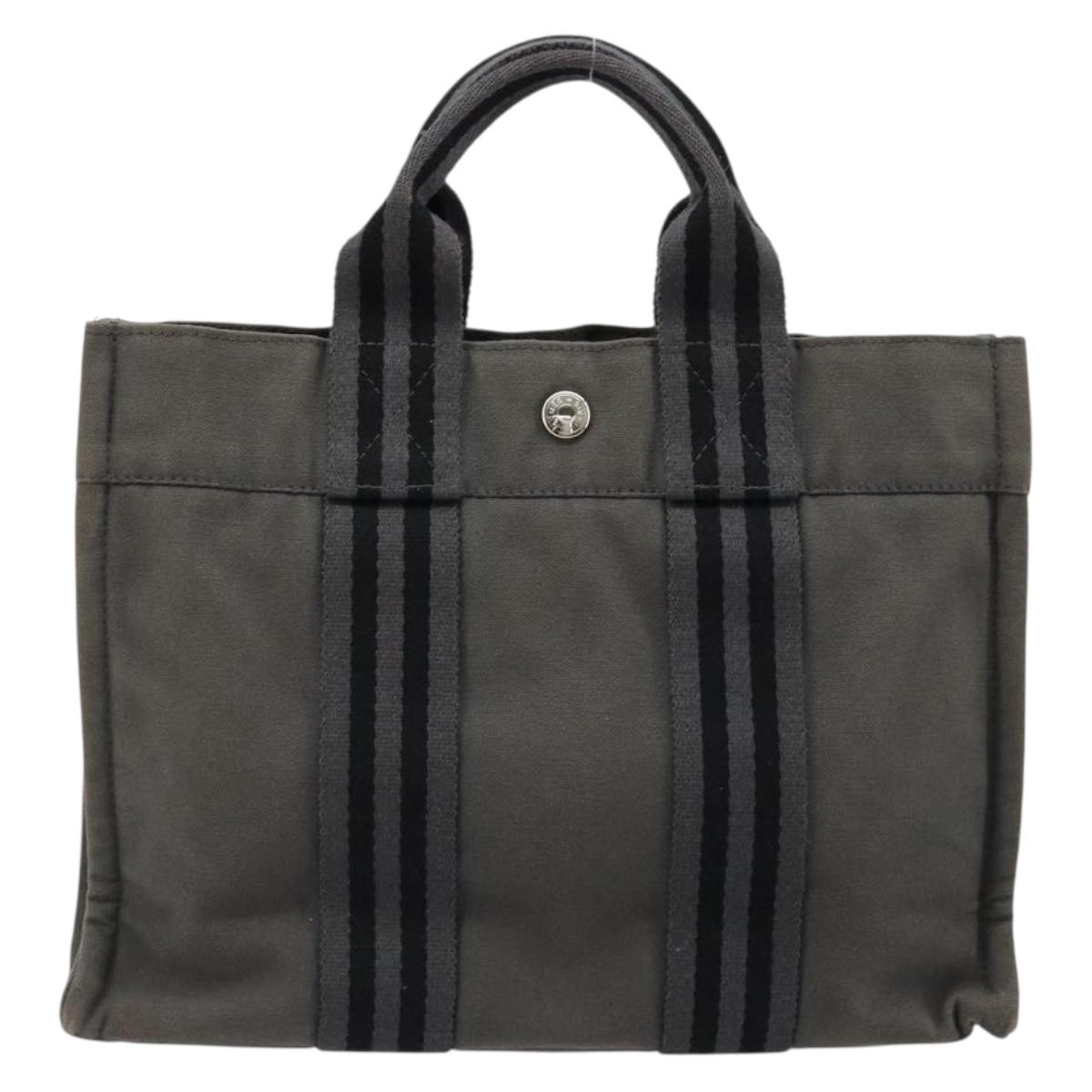 HERMES Fourre ToutPM Hand Bag Cotton Gray Silver Auth fm5317