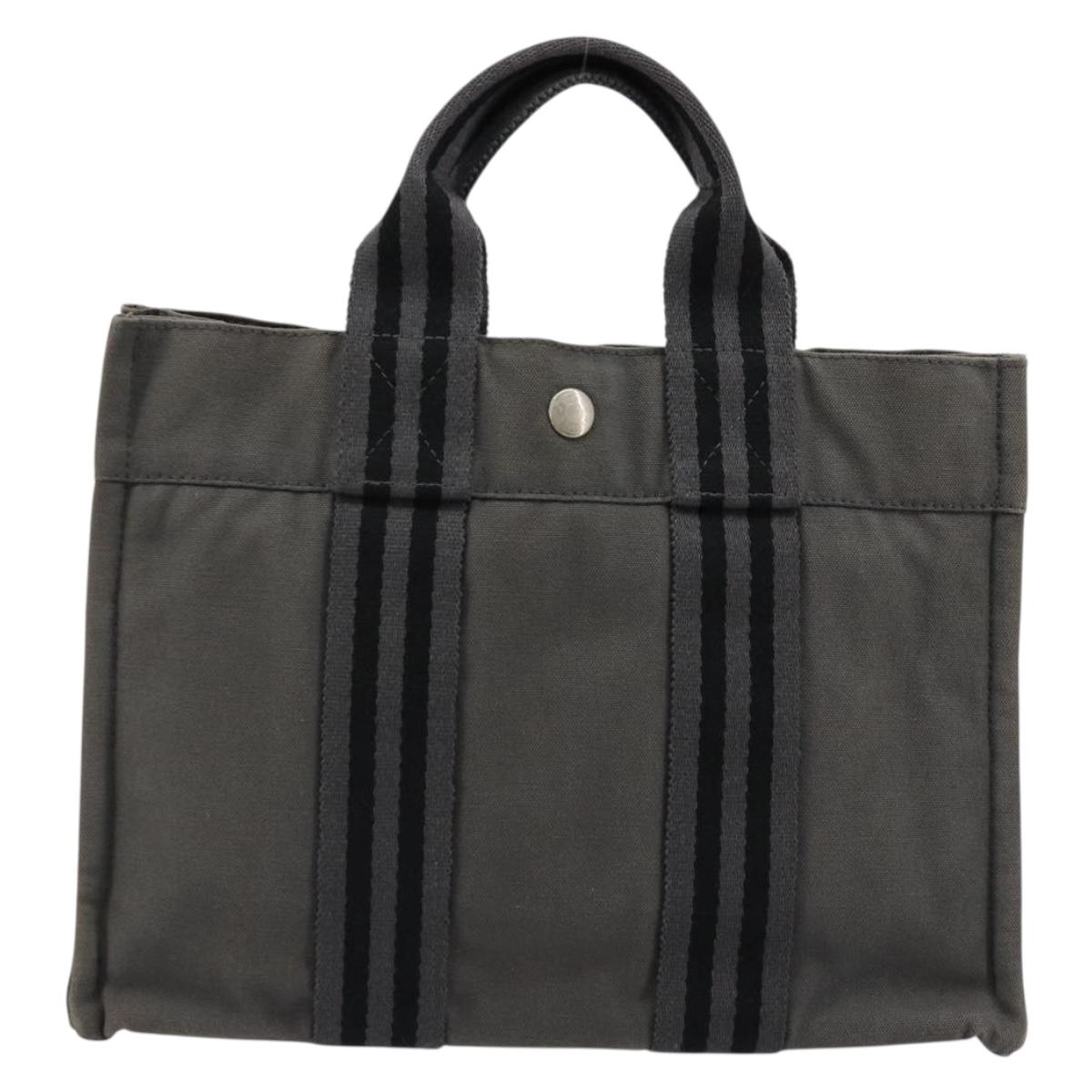 HERMES Fourre ToutPM Hand Bag Cotton Gray Silver Auth fm5317