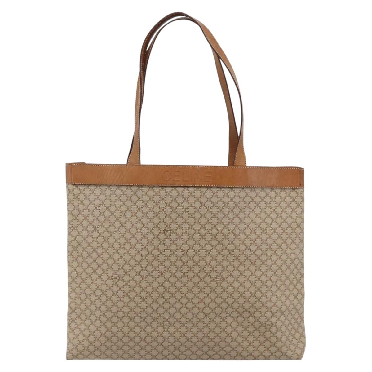 CELINE Macadam Canvas Tote Bag PVC Beige Gold Auth fm5318