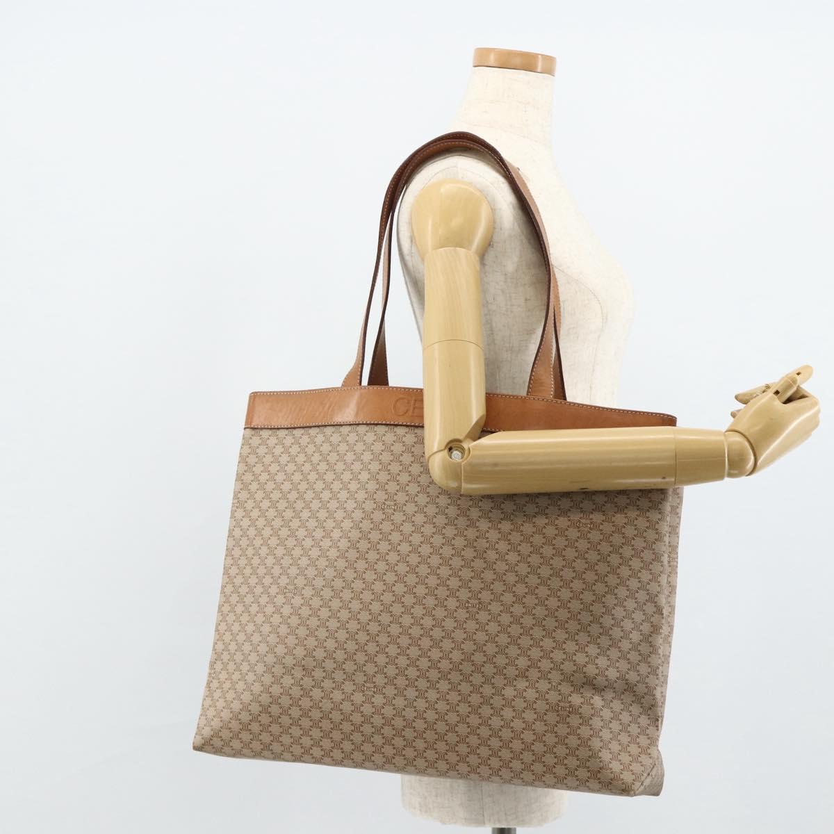 CELINE Macadam Canvas Tote Bag PVC Beige Gold Auth fm5318