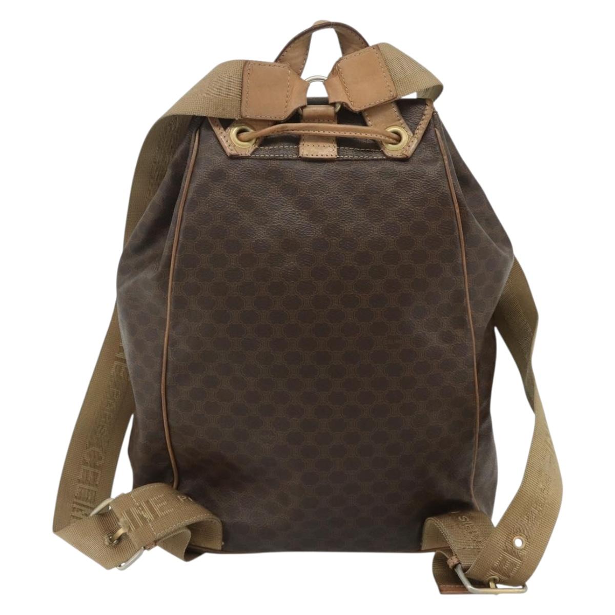 CELINE Macadam Canvas Backpack PVC Leather Brown Gold Auth fm5320