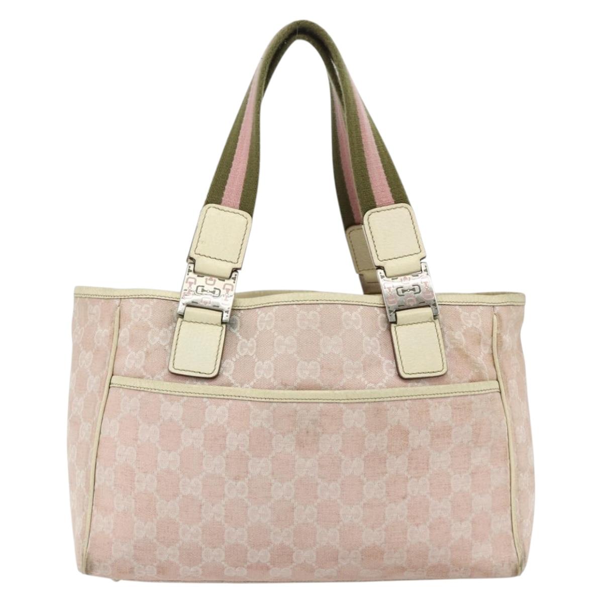 GUCCI GG Canvas Tote Bag Pink Silver 145810 Auth fm5322
