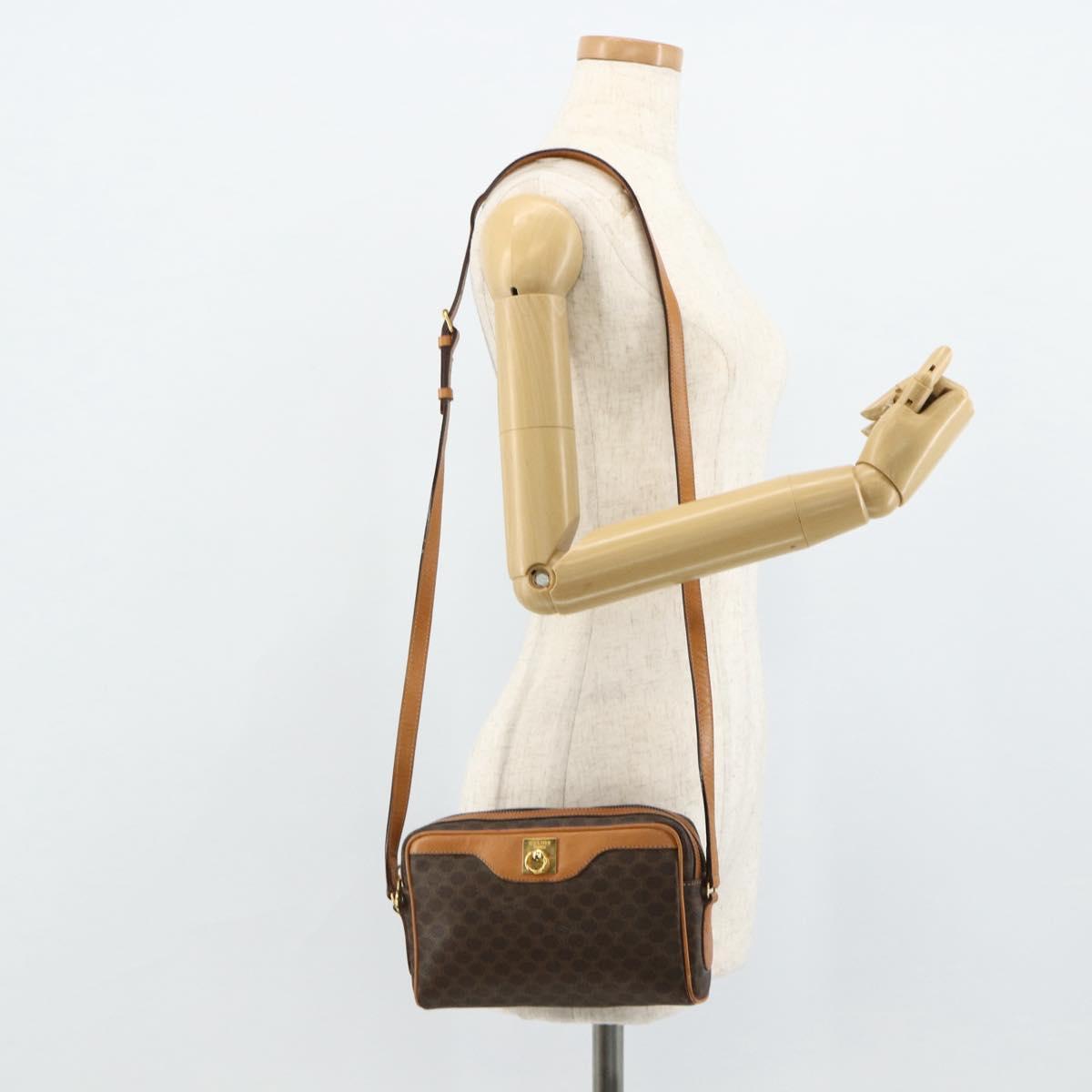 CELINE Macadam Canvas Shoulder Bag PVC Leather Brown Gold Auth fm5323