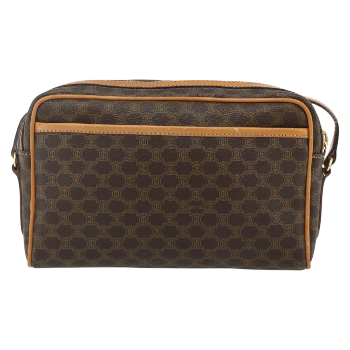 CELINE Macadam Canvas Shoulder Bag PVC Leather Brown Gold Auth fm5323