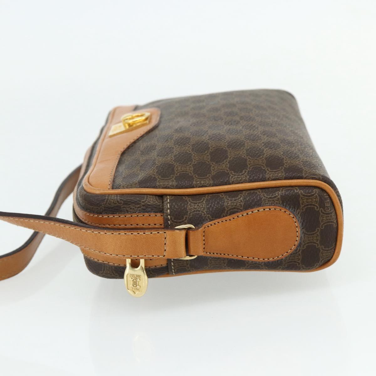 CELINE Macadam Canvas Shoulder Bag PVC Leather Brown Gold Auth fm5323