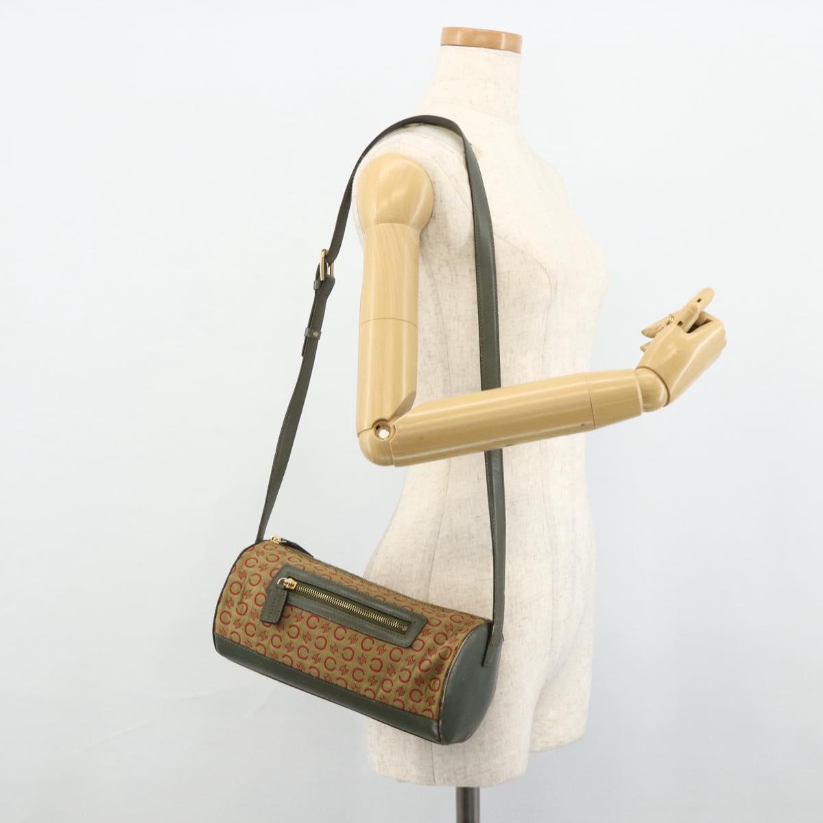 CELINE C Macadam Canvas Shoulder Bag Beige Gold Auth fm5324