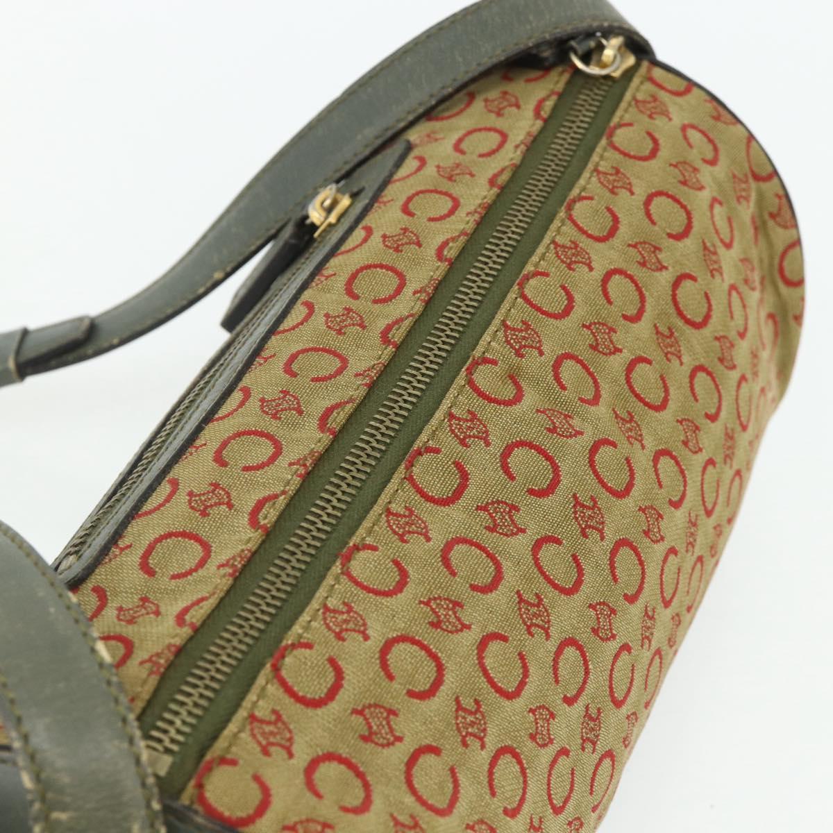CELINE C Macadam Canvas Shoulder Bag Beige Gold Auth fm5324