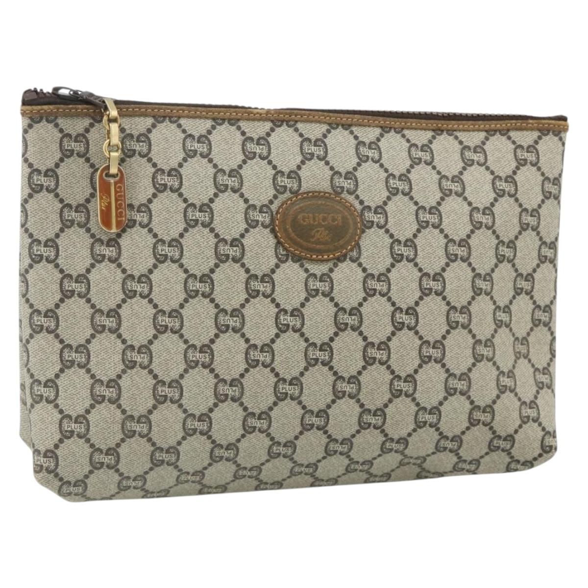 GUCCI GG Plus Supreme Clutch Bag PVC Beige Gold Auth fm5325
