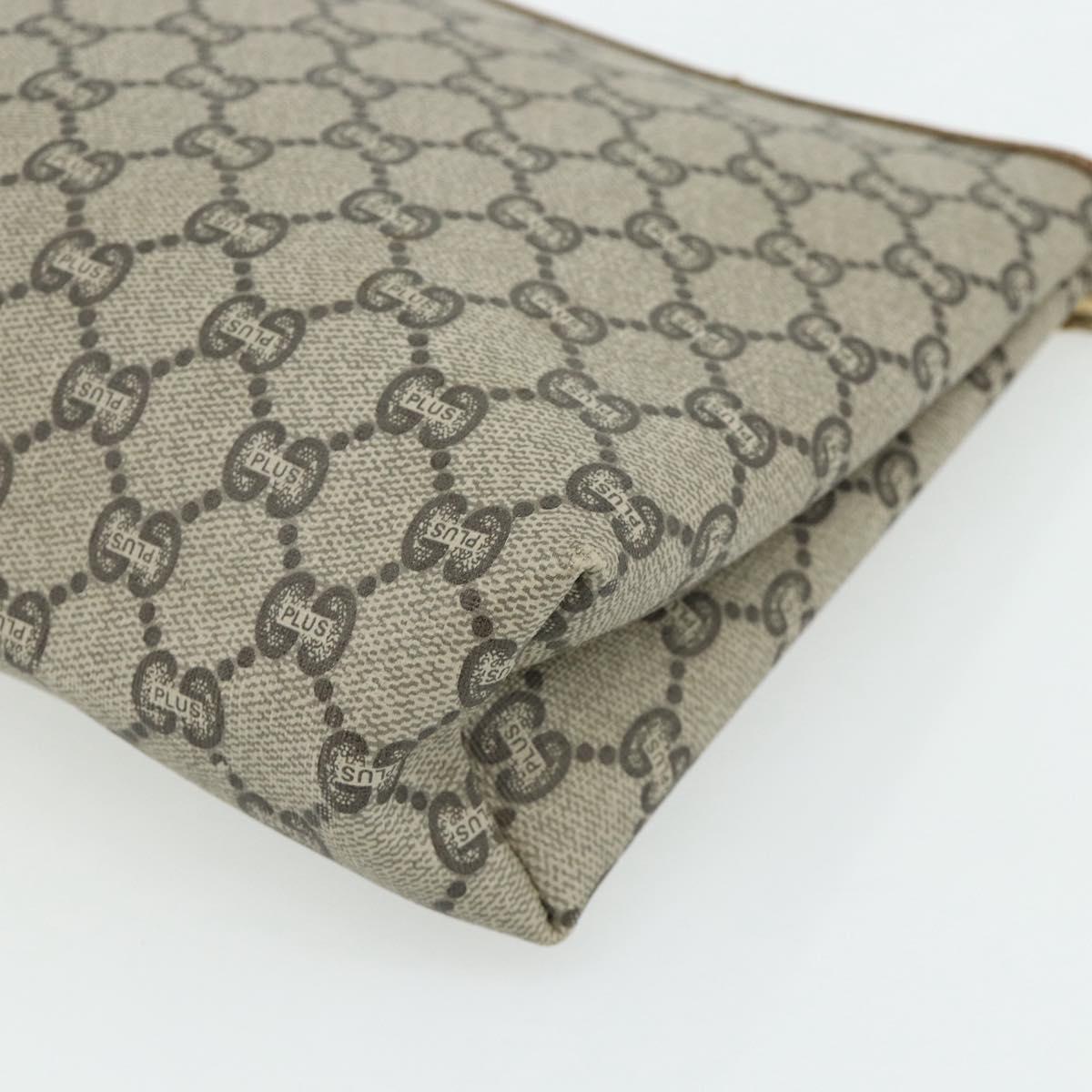 GUCCI GG Plus Supreme Clutch Bag PVC Beige Gold Auth fm5325