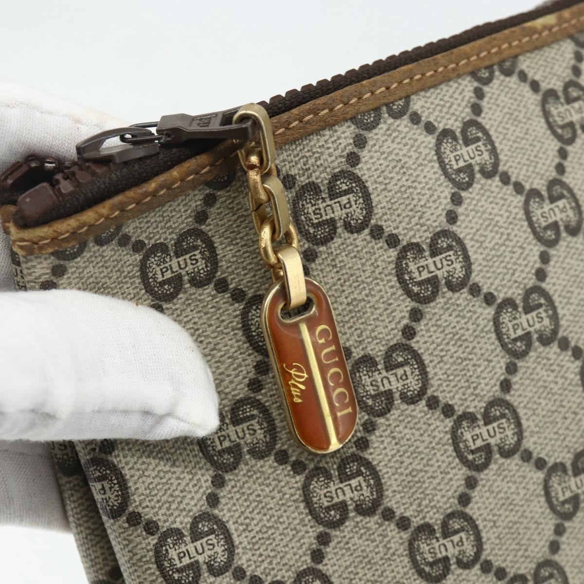 GUCCI GG Plus Supreme Clutch Bag PVC Beige Gold Auth fm5325