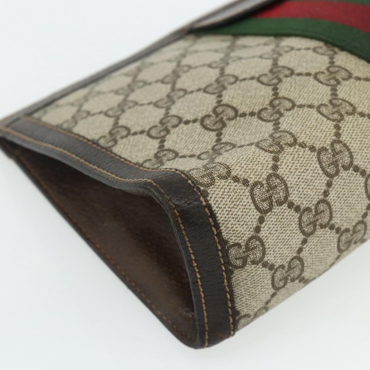 GUCCI GG Supreme Web Sherry Line Clutch Bag PVC Beige 37 014 2125 Auth fm5326