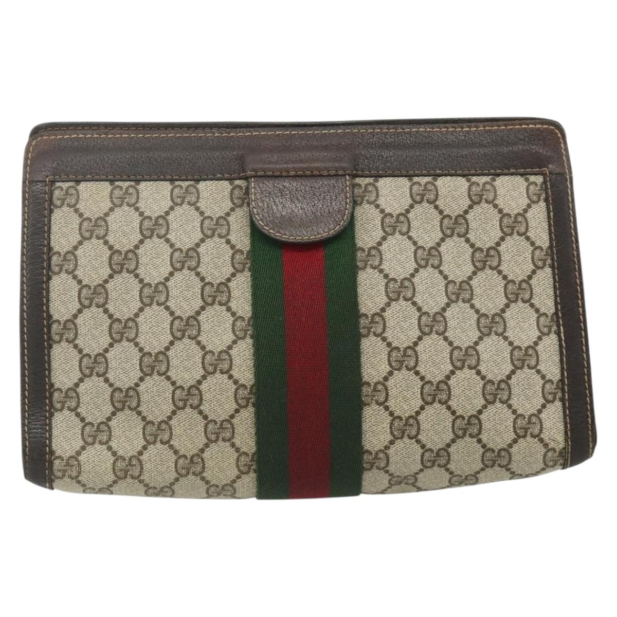 GUCCI GG Supreme Web Sherry Line Clutch Bag PVC Beige 37 014 2125 Auth fm5326