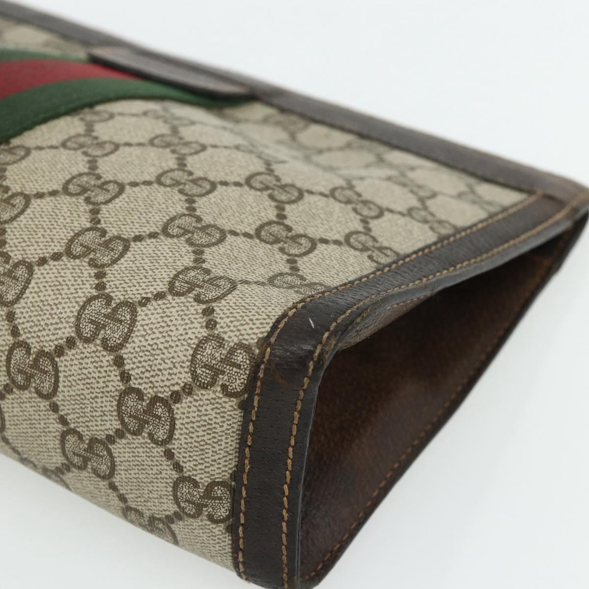 GUCCI GG Supreme Web Sherry Line Clutch Bag PVC Beige 37 014 2125 Auth fm5326