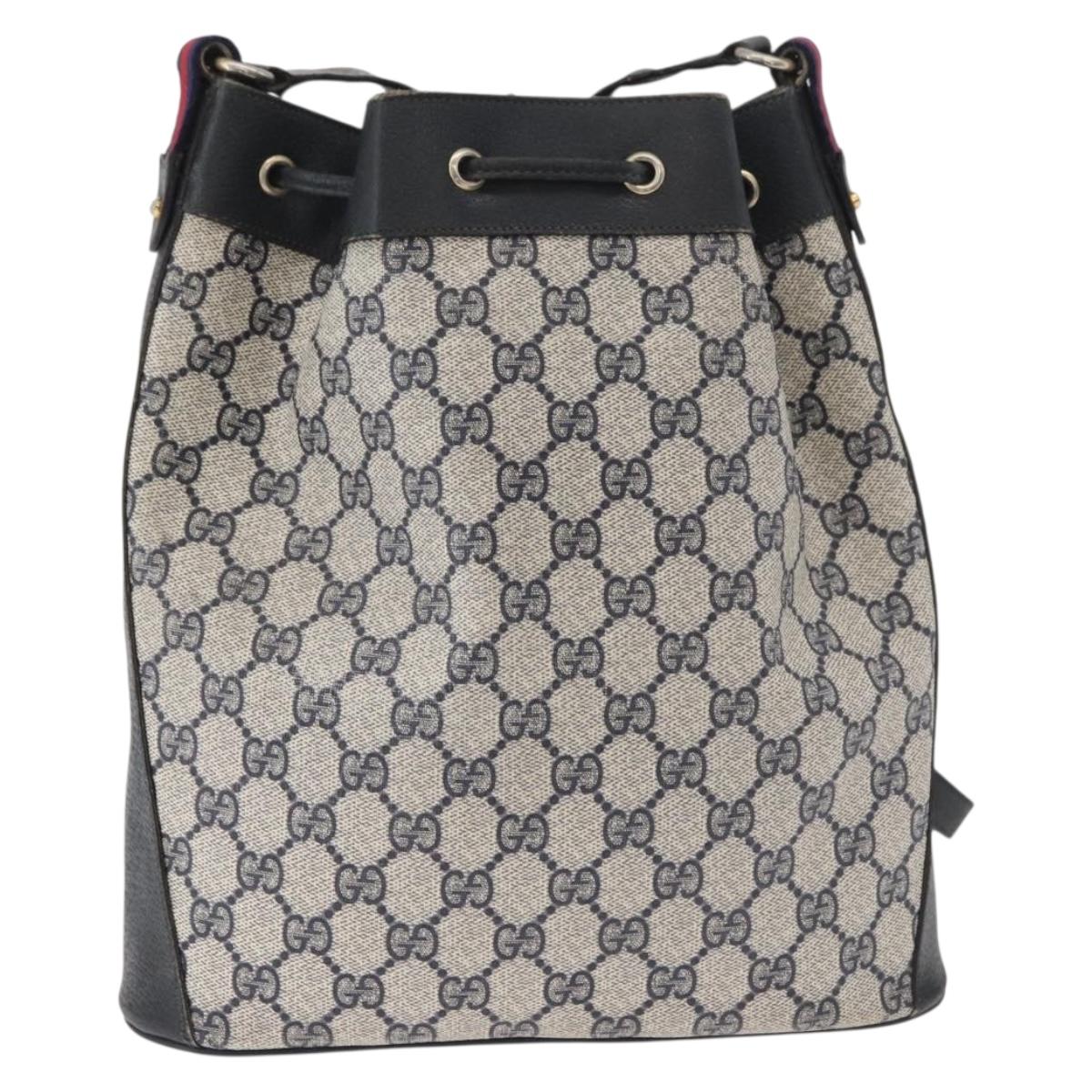 GUCCI GG Supreme Web Sherry Line Purse Bag PVC Navy Gold 41 02 033 Auth fm5327