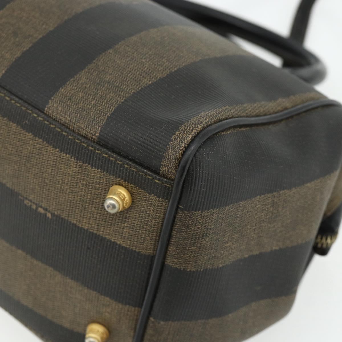 FENDI Pecan Canvas Hand Bag PVC 2way Black Brown Auth fm5333