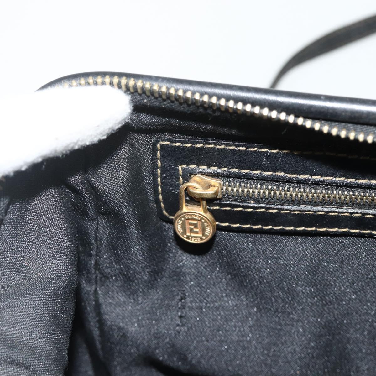 FENDI Pecan Canvas Hand Bag PVC 2way Black Brown Auth fm5333