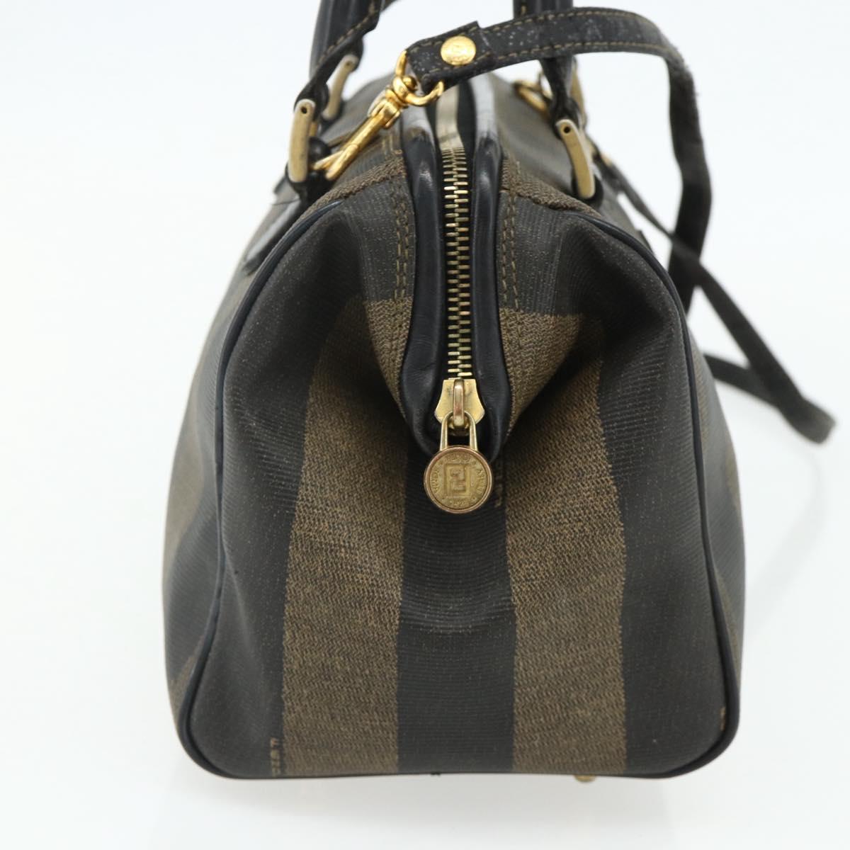 FENDI Pecan Canvas Hand Bag PVC 2way Black Brown Auth fm5333
