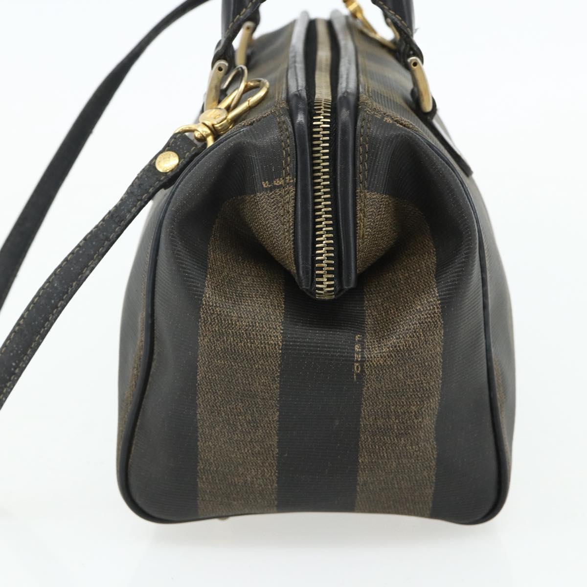 FENDI Pecan Canvas Hand Bag PVC 2way Black Brown Auth fm5333