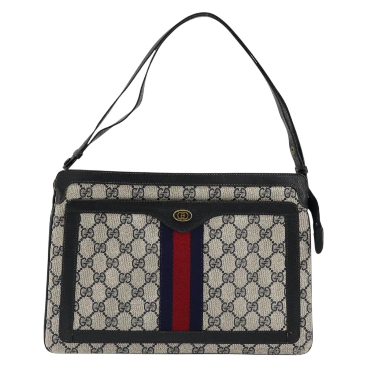 GUCCI GG Supreme Sherry Line Shoulder Bag PVC Navy Gold 41 02 013 Auth fm5338