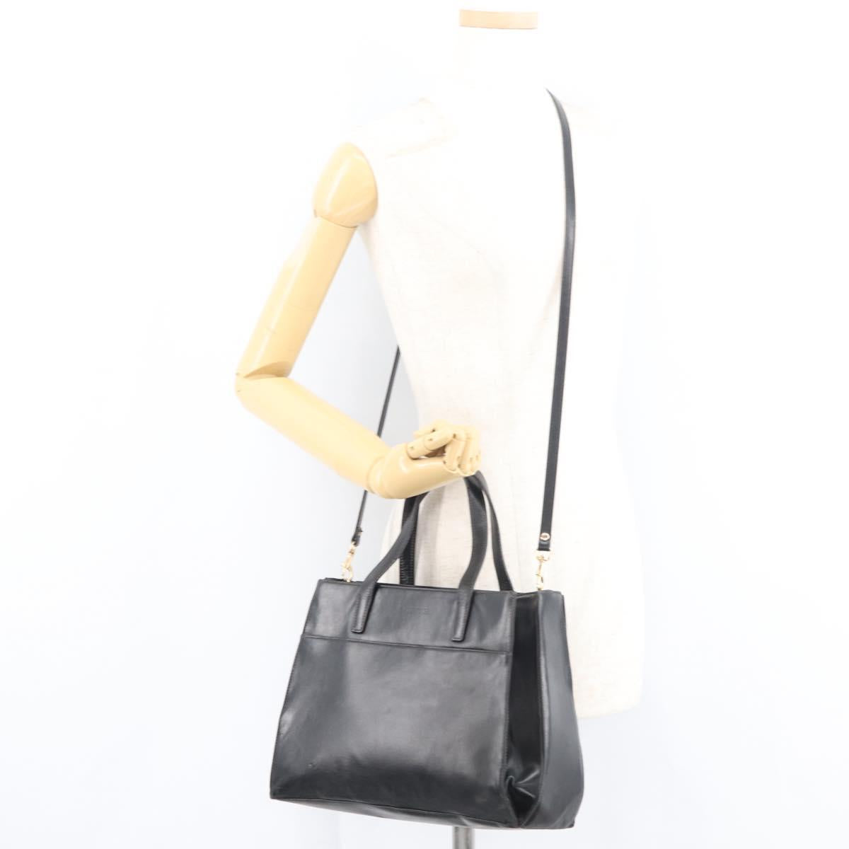 LOEWE Hand Bag Leather 2way Black Gold Auth fm5339