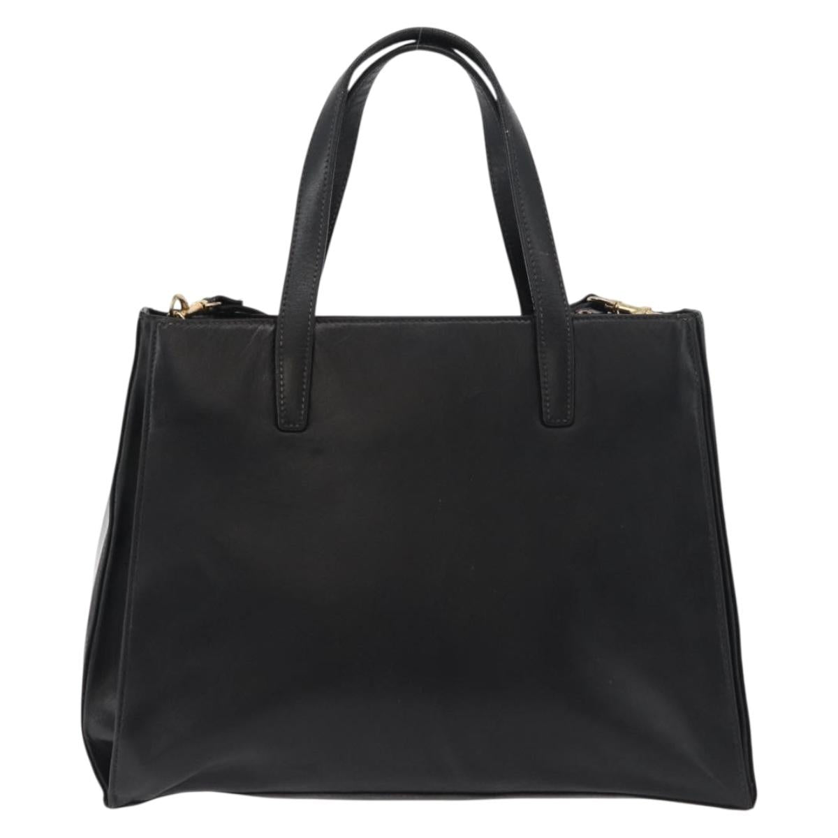LOEWE Hand Bag Leather 2way Black Gold Auth fm5339