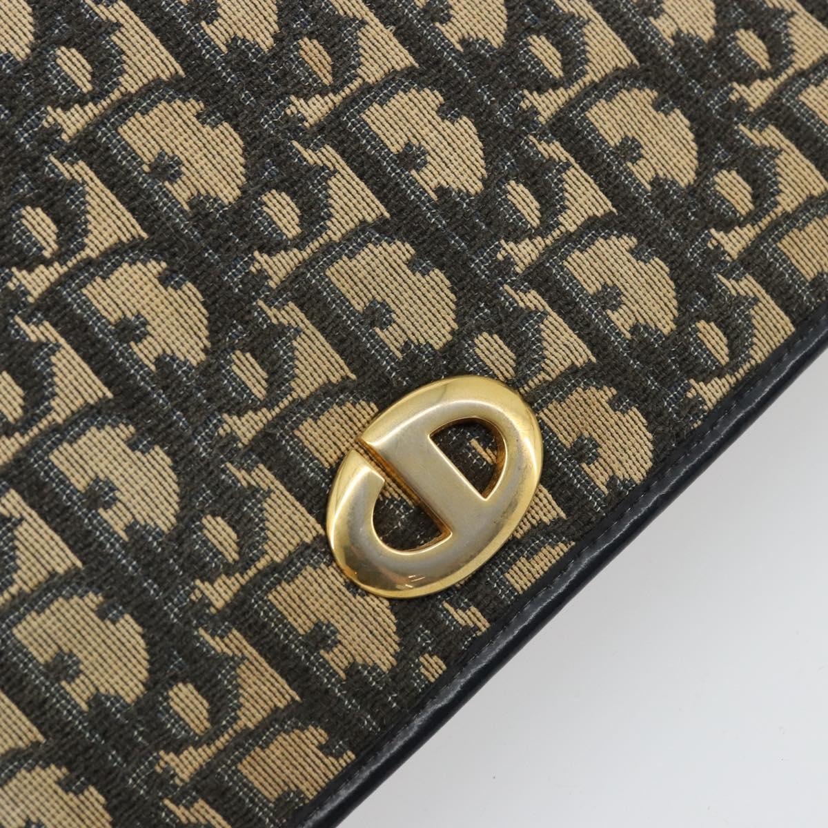 Christian Dior Trotter Canvas Chain Shoulder Bag Navy Gold Auth fm5340