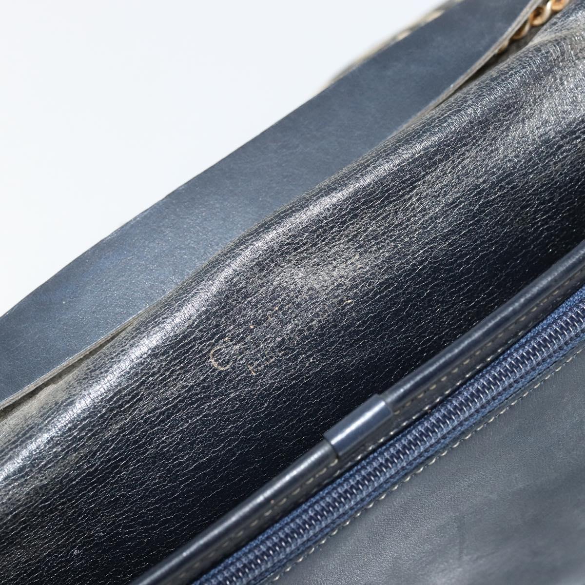 Christian Dior Trotter Canvas Chain Shoulder Bag Navy Gold Auth fm5340