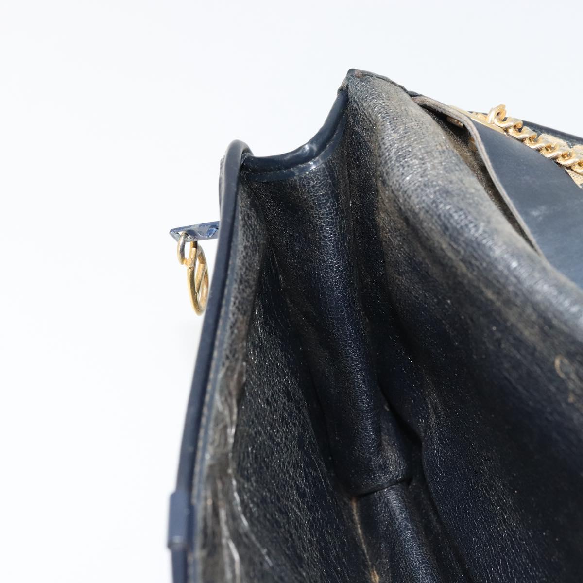 Christian Dior Trotter Canvas Chain Shoulder Bag Navy Gold Auth fm5340