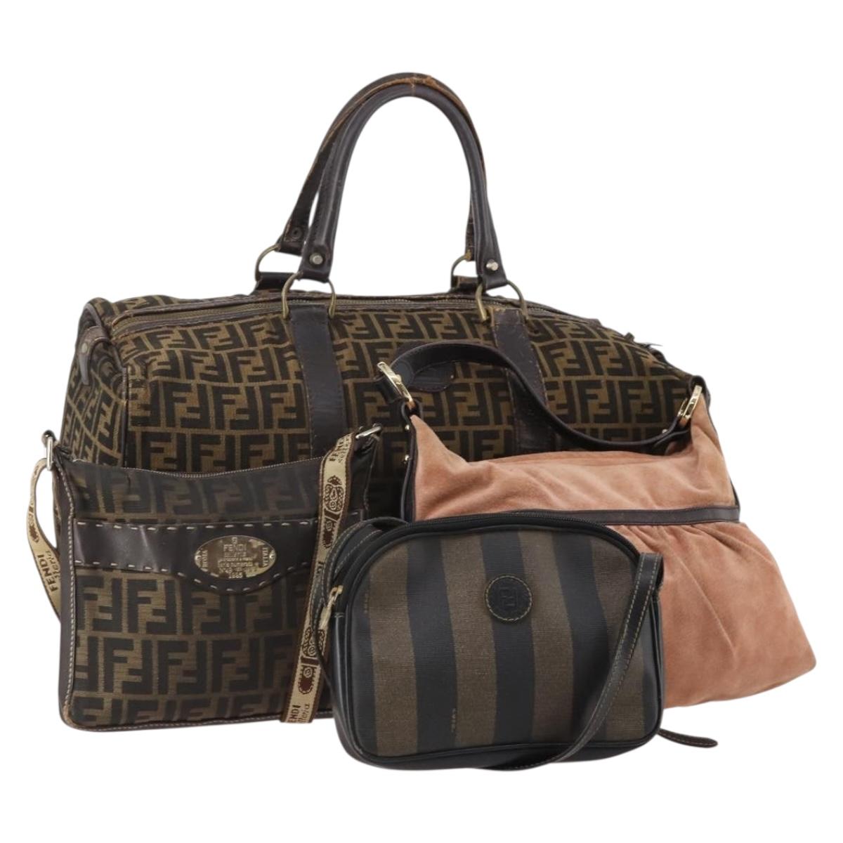FENDI Zucca Canvas Shoulder Bag Suede PVC 4 Set Black Brown pink Auth fm5351