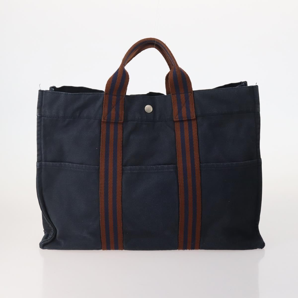 HERMES Fourre Tout Tote Bag Canvas 5 Set Navy Black Khaki Auth fm5354