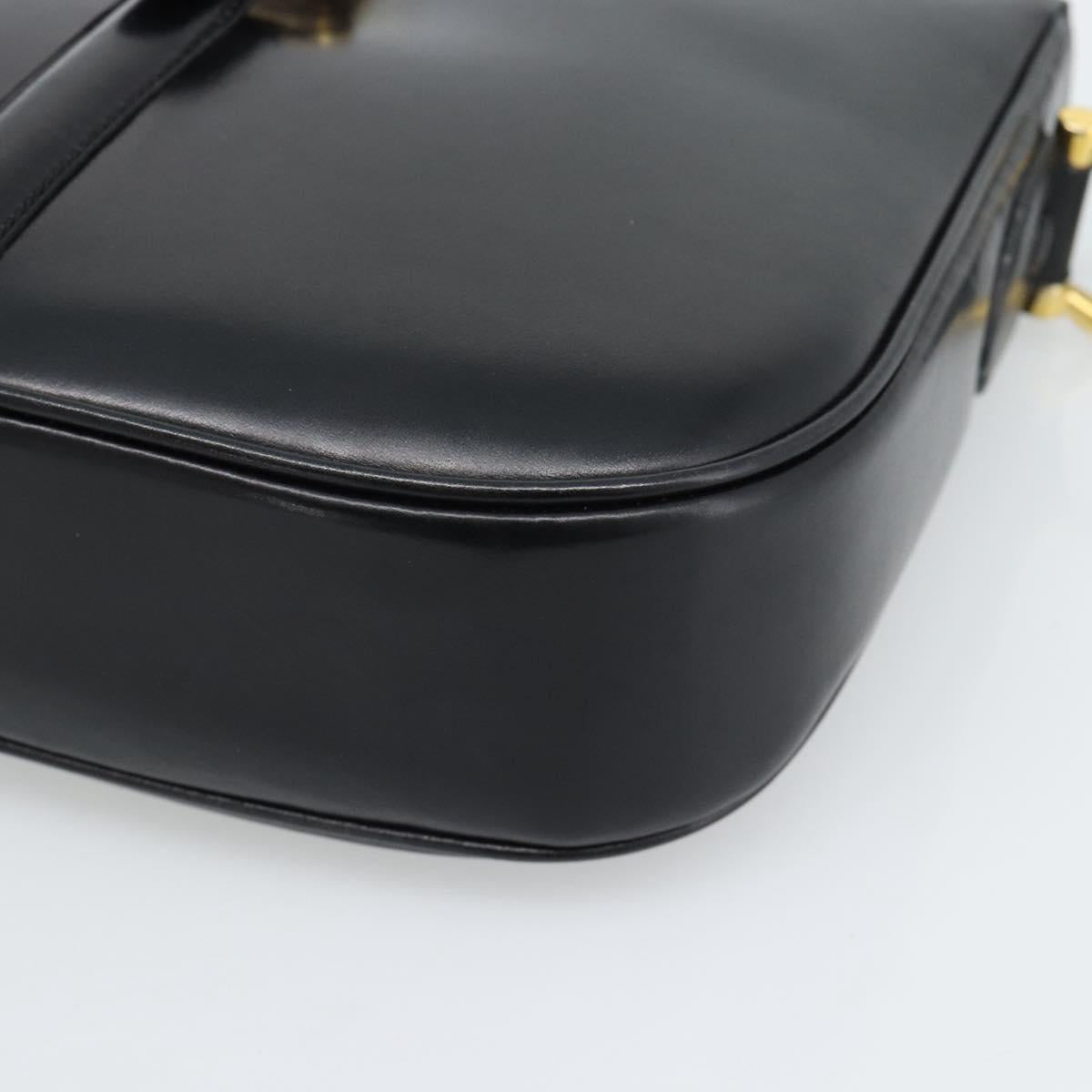 CELINE Shoulder Bag Leather Black Gold Auth fm5363