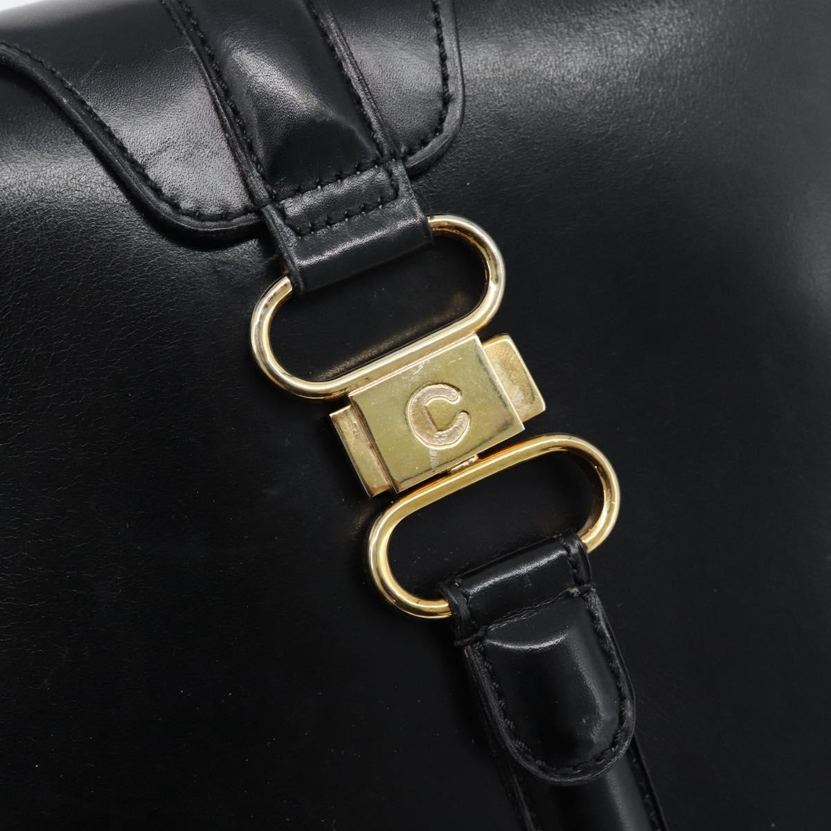 CELINE Shoulder Bag Leather Black Gold Auth fm5363