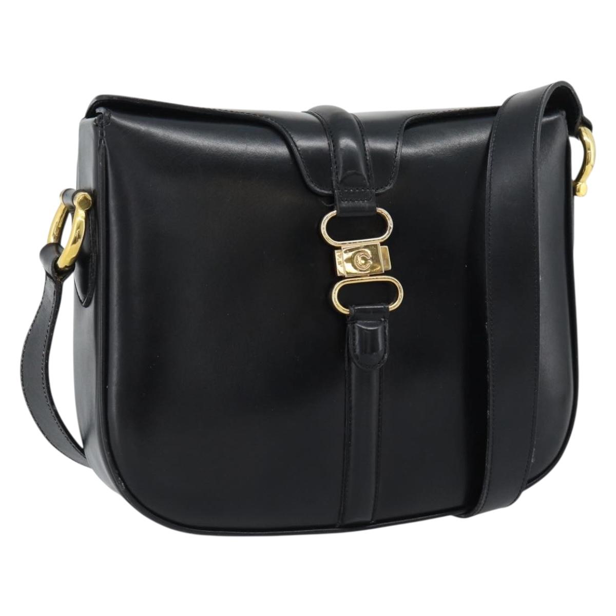 CELINE Shoulder Bag Leather Black Gold Auth fm5363