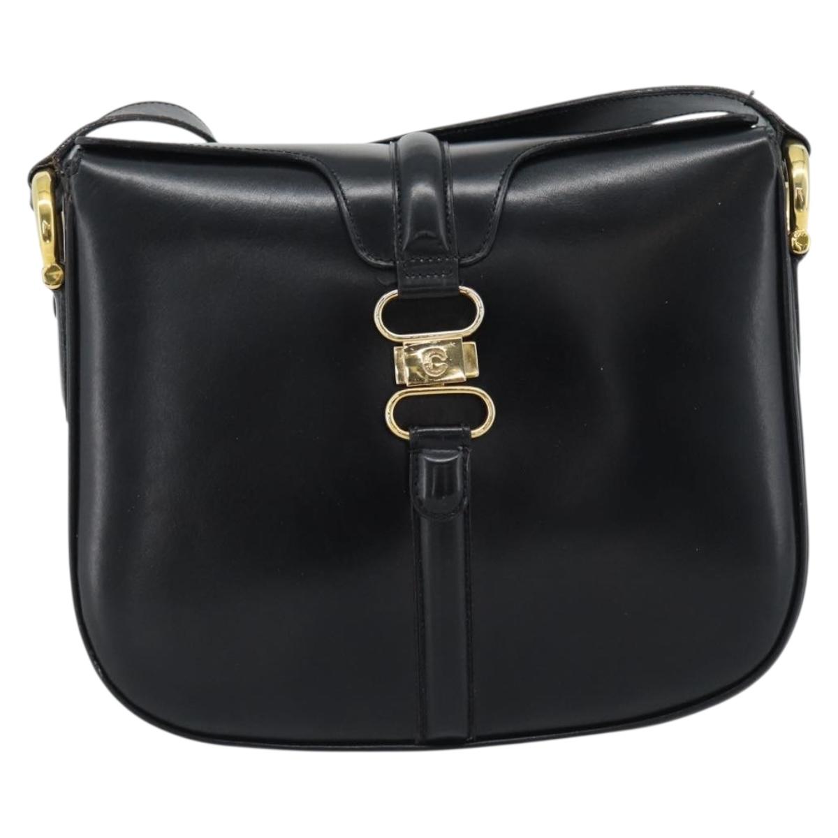 CELINE Shoulder Bag Leather Black Gold Auth fm5363