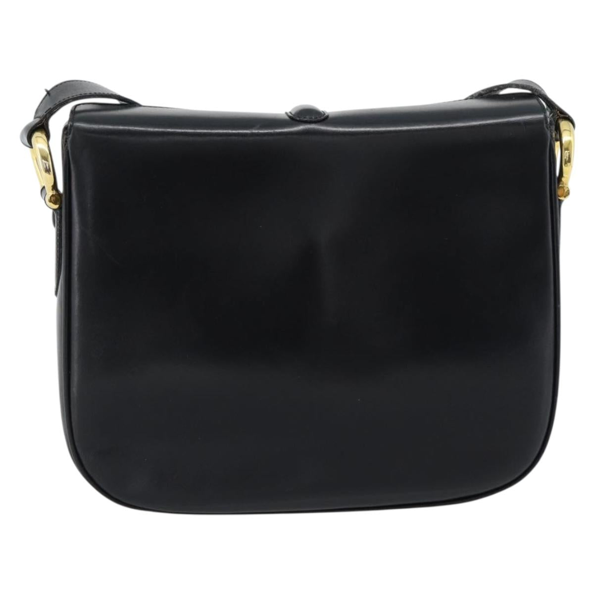 CELINE Shoulder Bag Leather Black Gold Auth fm5363
