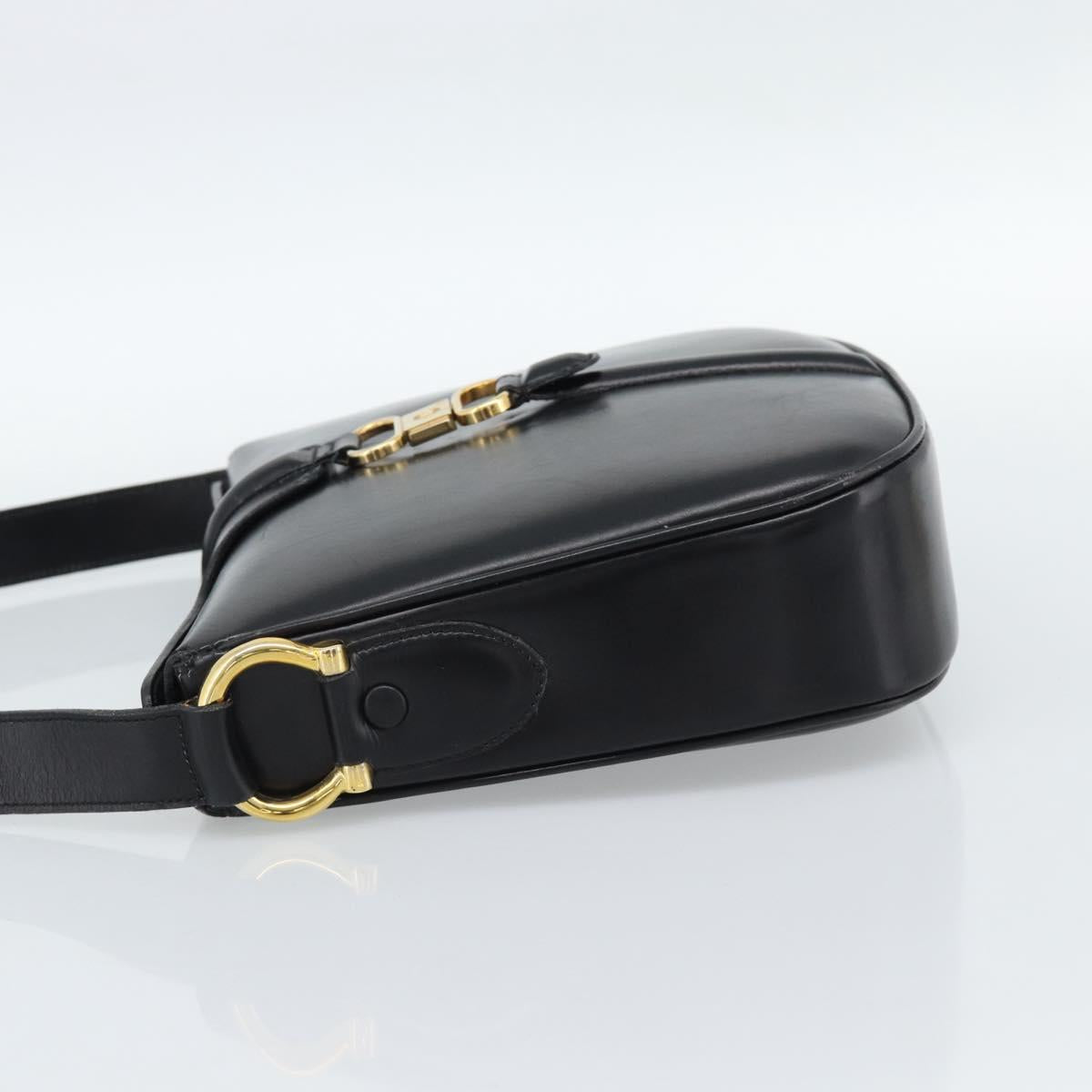 CELINE Shoulder Bag Leather Black Gold Auth fm5363