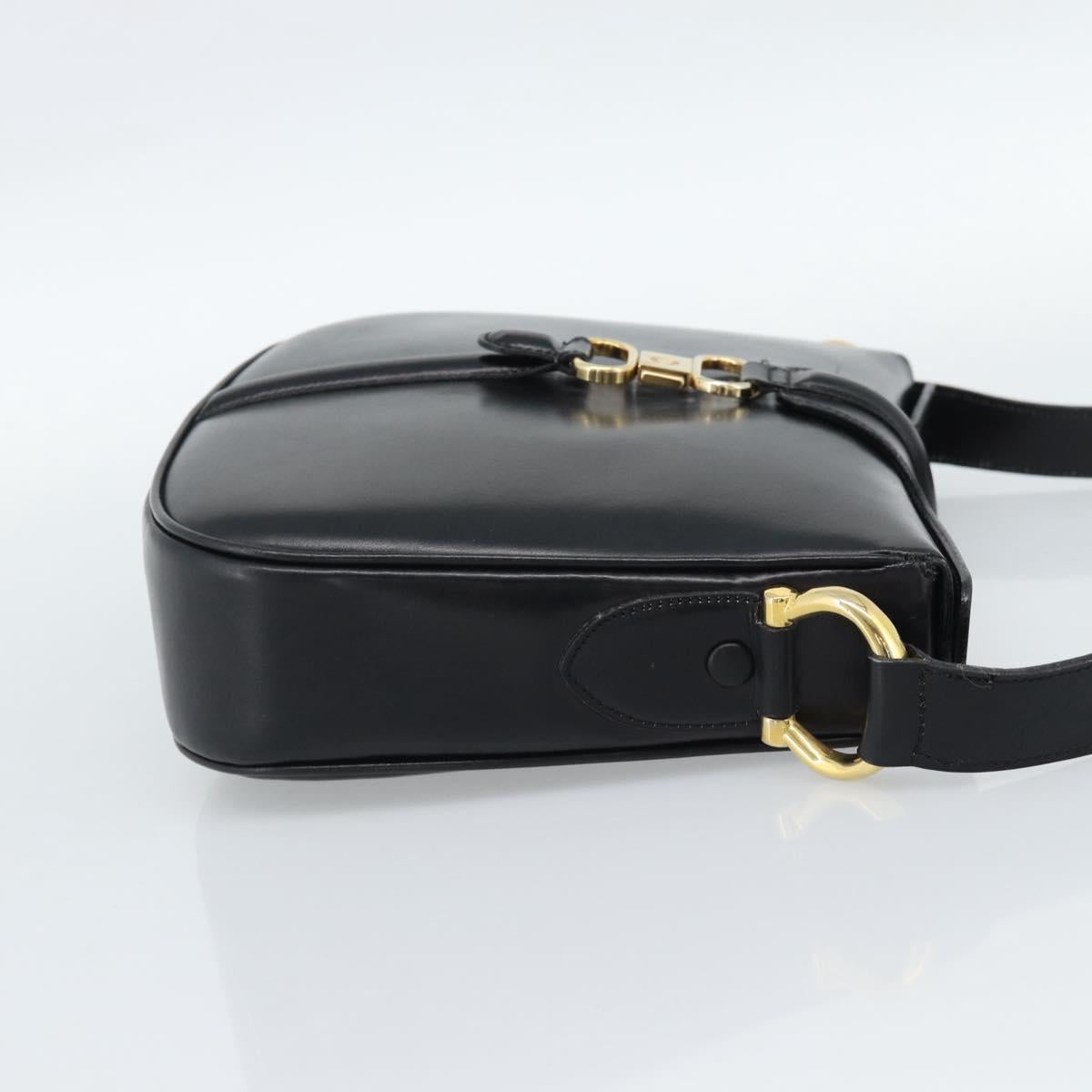CELINE Shoulder Bag Leather Black Gold Auth fm5363
