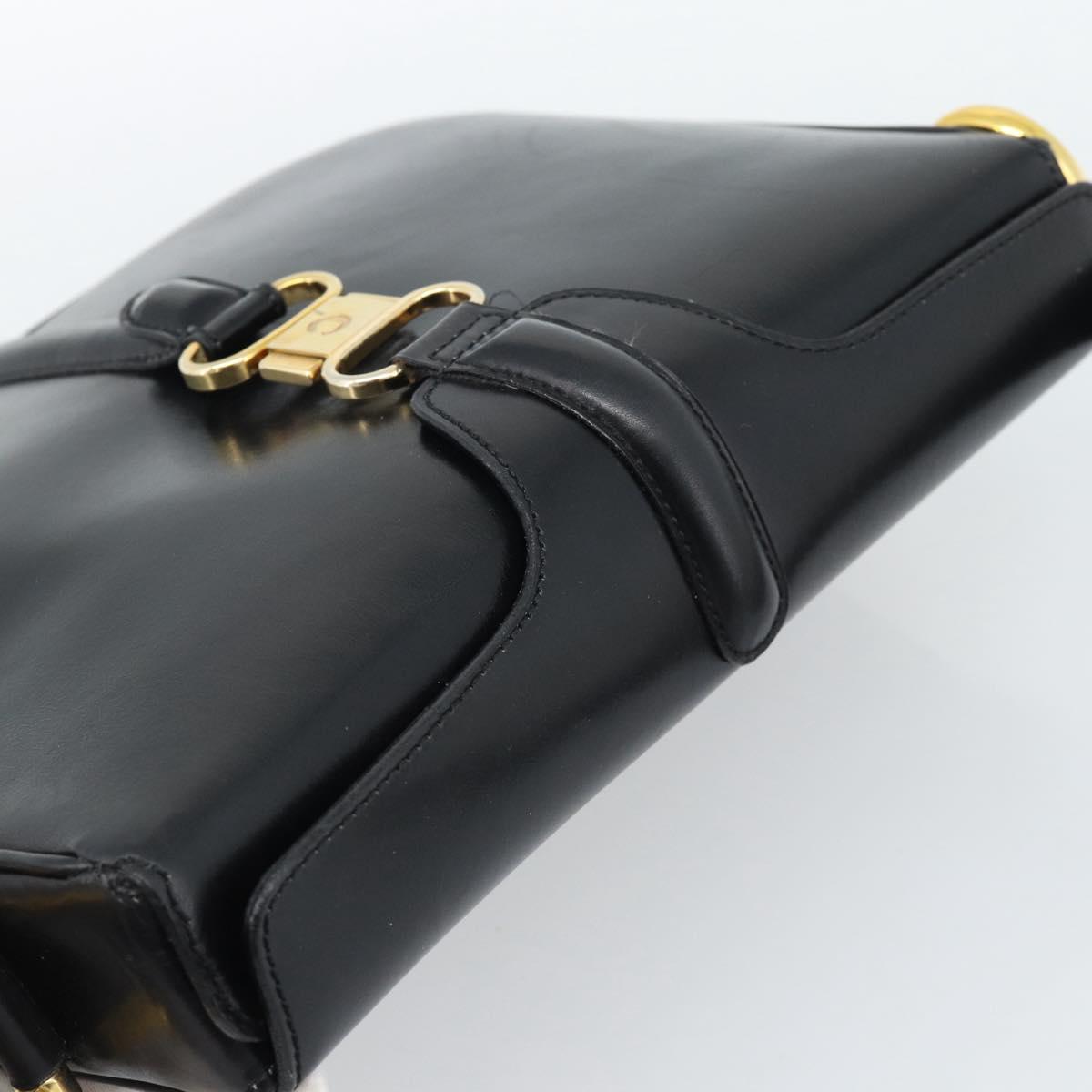 CELINE Shoulder Bag Leather Black Gold Auth fm5363