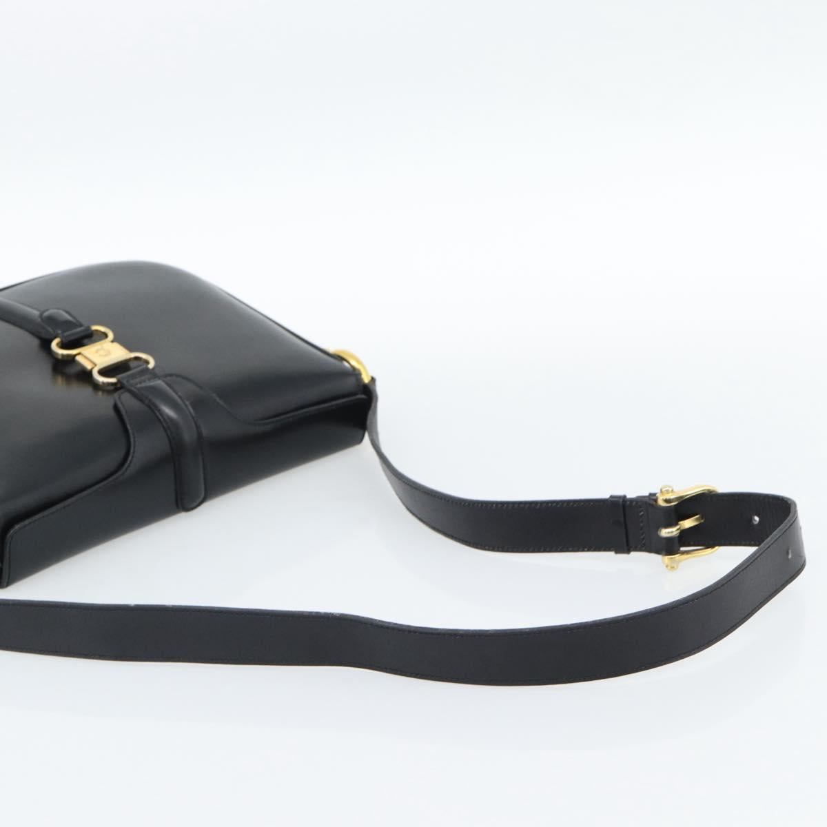 CELINE Shoulder Bag Leather Black Gold Auth fm5363