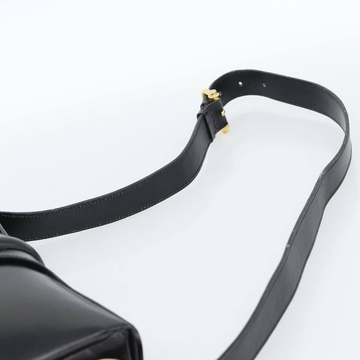CELINE Shoulder Bag Leather Black Gold Auth fm5363