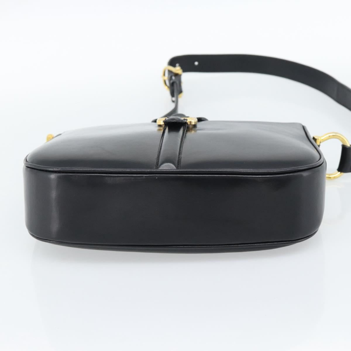 CELINE Shoulder Bag Leather Black Gold Auth fm5363