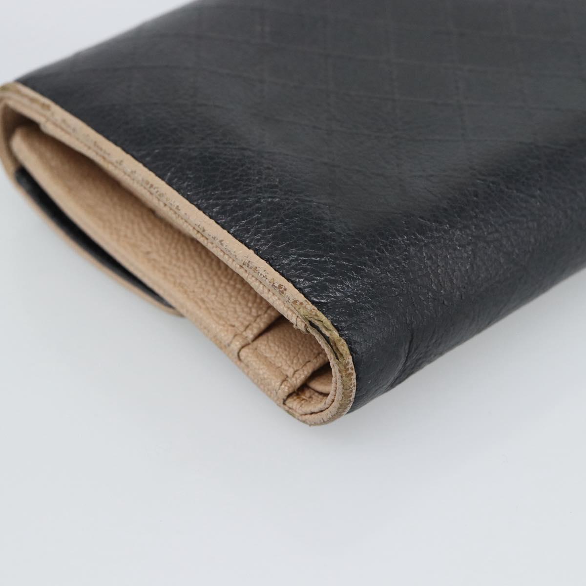 CHANEL Bicolore Long Wallet Leather Black Silver CC Auth fm5370