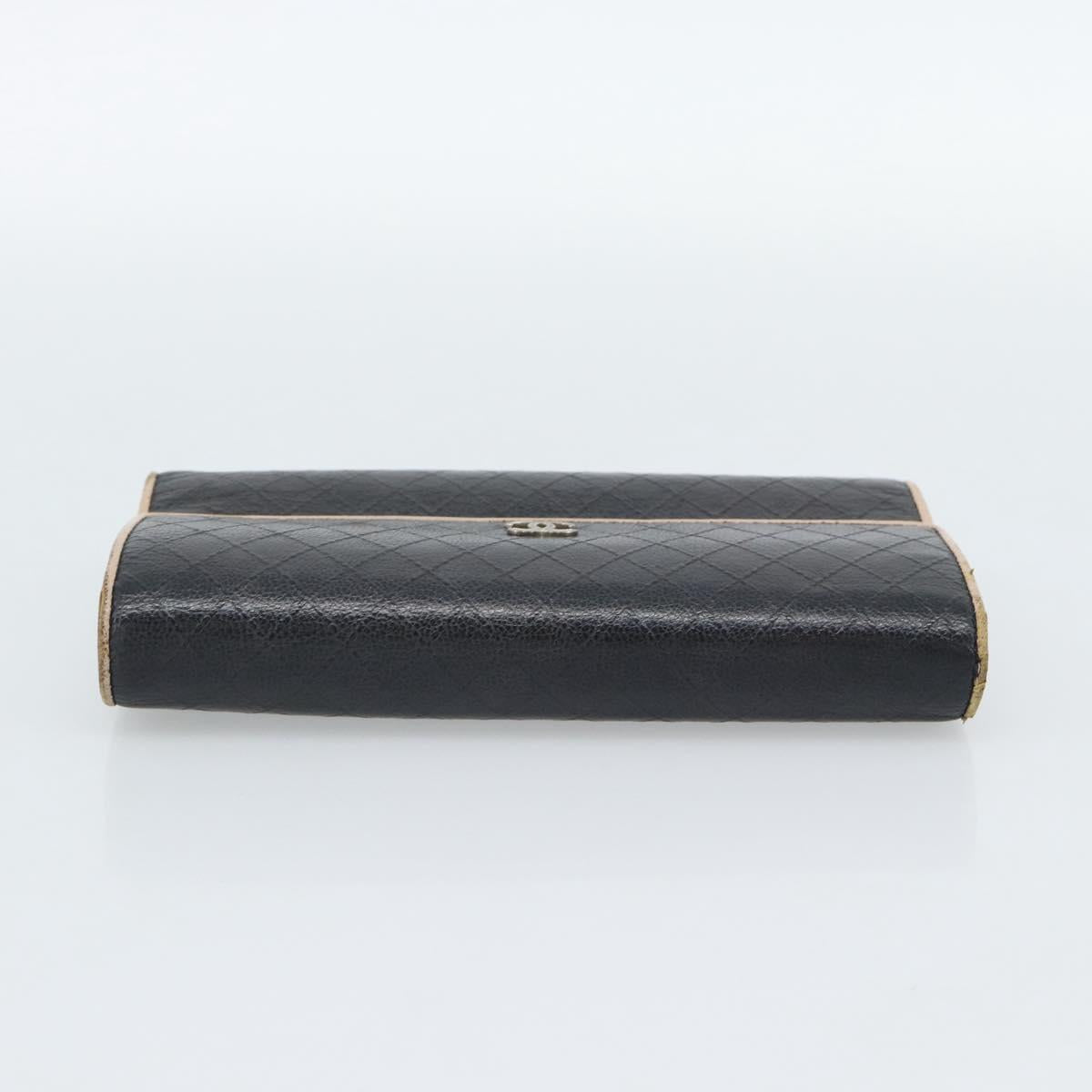 CHANEL Bicolore Long Wallet Leather Black Silver CC Auth fm5370