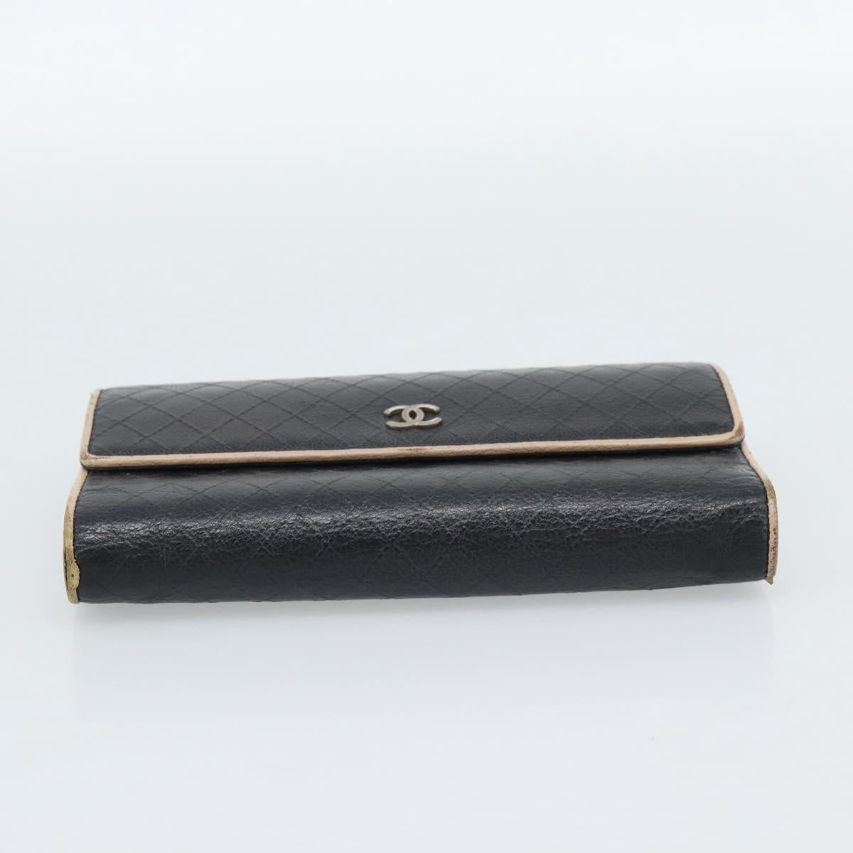 CHANEL Bicolore Long Wallet Leather Black Silver CC Auth fm5370