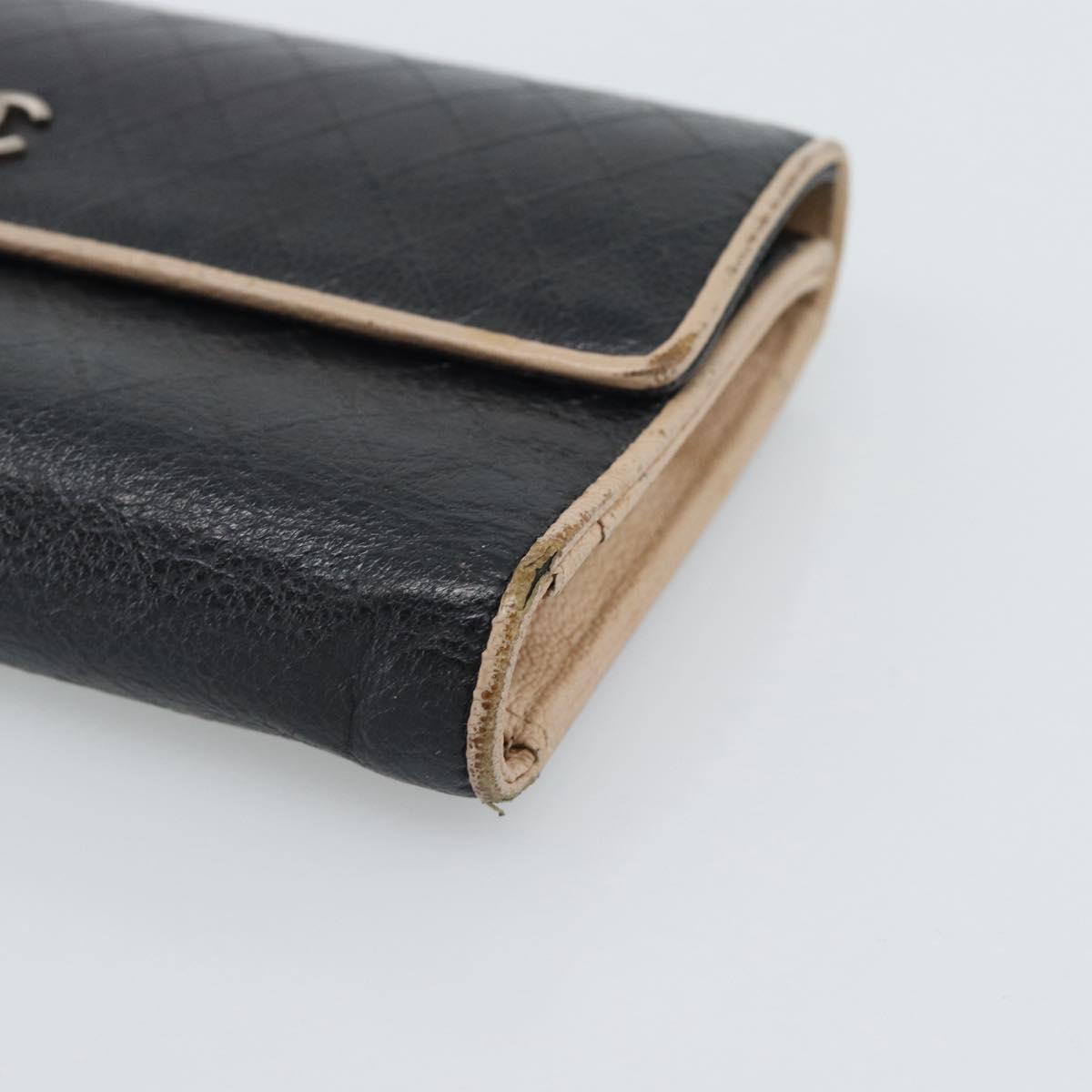 CHANEL Bicolore Long Wallet Leather Black Silver CC Auth fm5370