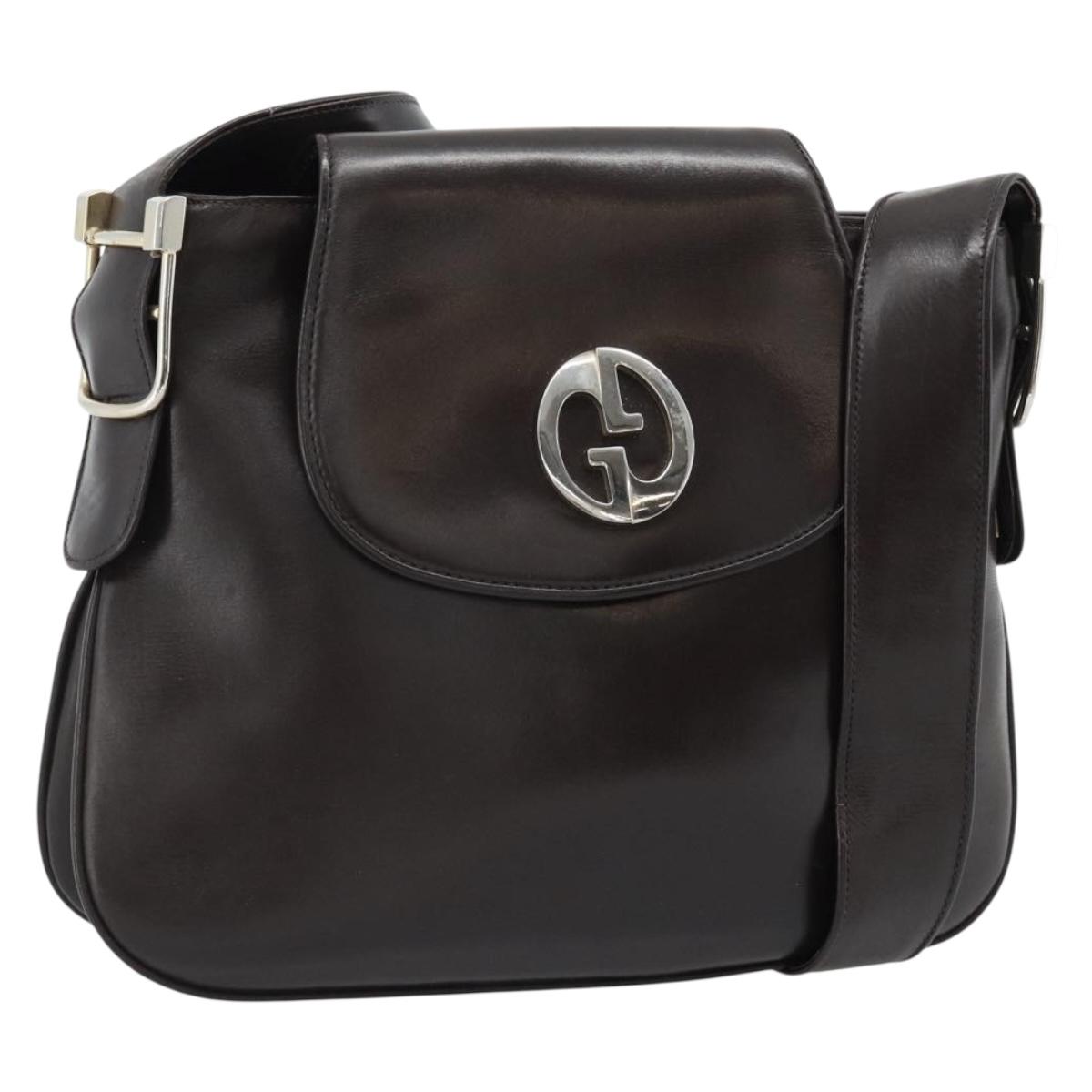 GUCCI Shoulder Bag Leather Black Gold Auth fm5372