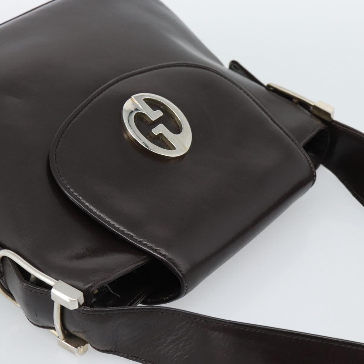 GUCCI Shoulder Bag Leather Black Gold Auth fm5372