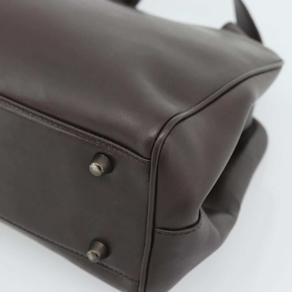 PRADA Hand Bag Leather Dark Brown Silver Auth fm5374