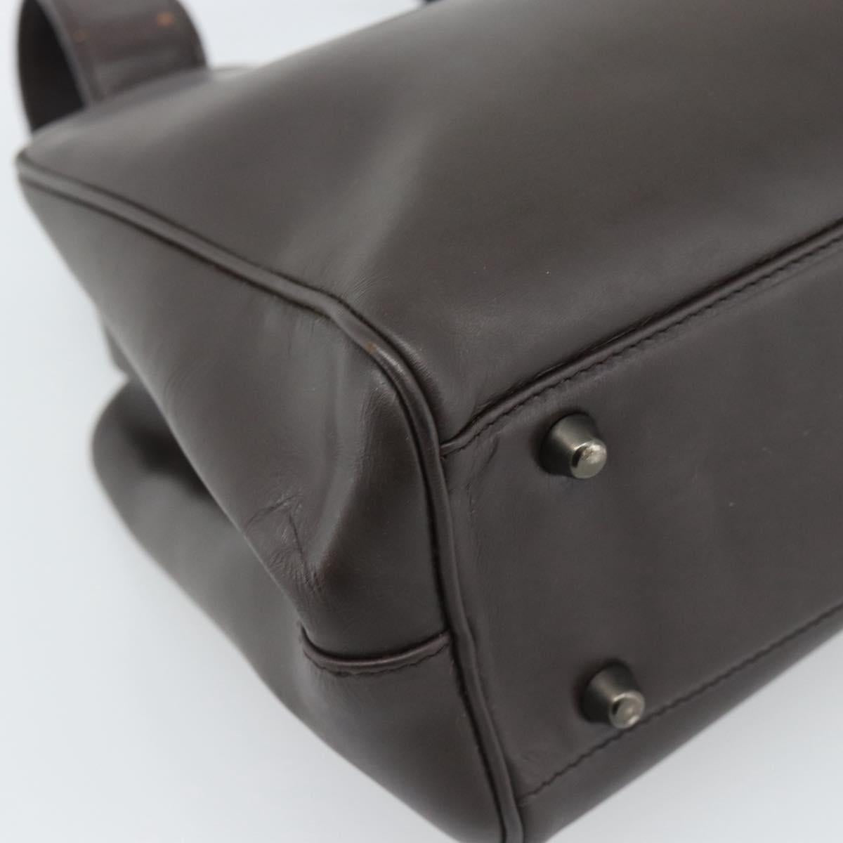 PRADA Hand Bag Leather Dark Brown Silver Auth fm5374