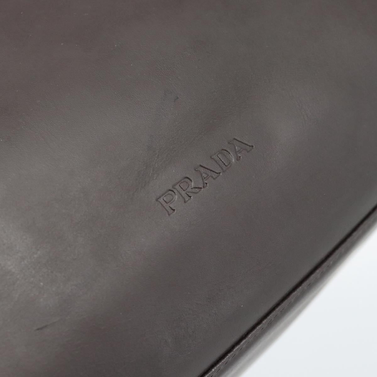 PRADA Hand Bag Leather Dark Brown Silver Auth fm5374